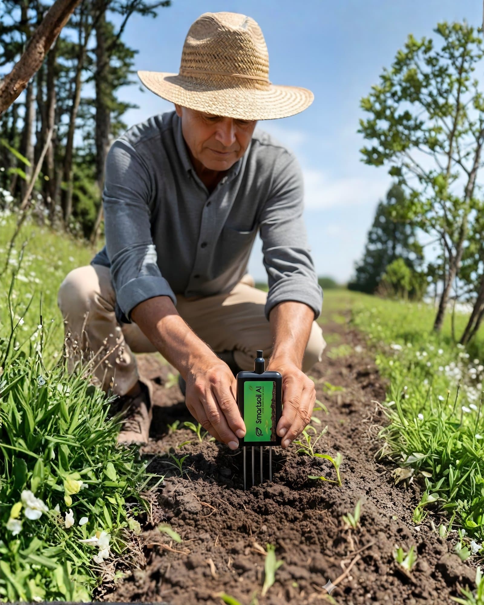 کھیت میں نصب SmartSoil AI مٹی کا سینسر